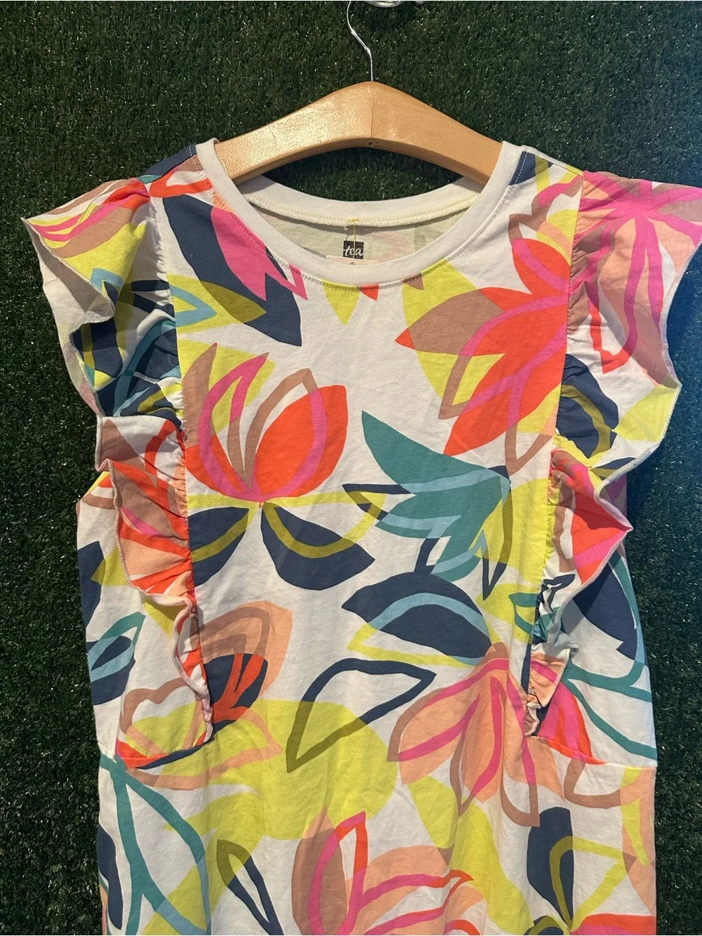 Tea Collection Painted Lotus Sleeveless Ruffle Dress